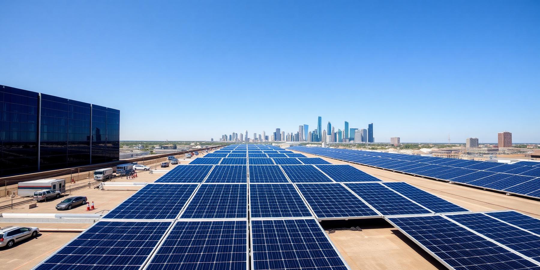 Large solar array with Dallas skyline