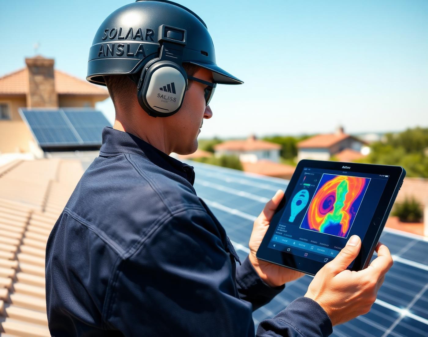 Power Checkr technician inspecting solar panels